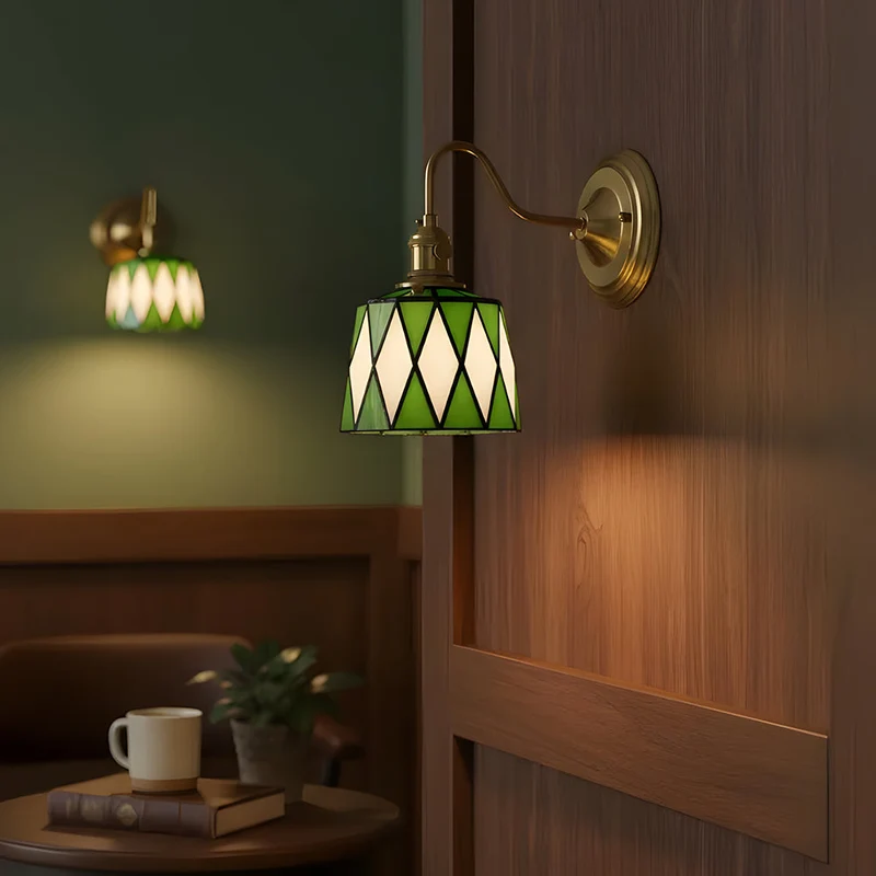 Wandlamp Trappenhuis Glas in Lood Koper E27 Diameter 13-16 cm Tiffany Stijl Hal Overloop | Sansoti