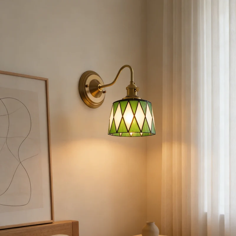 Wandlamp Trappenhuis Glas in Lood Koper E27 Diameter 13-16 cm Tiffany Stijl Hal Overloop | Sansoti