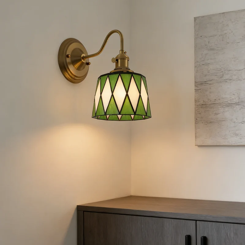 Wandlamp Trappenhuis Glas in Lood Koper E27 Diameter 13-16 cm Tiffany Stijl Hal Overloop | Sansoti