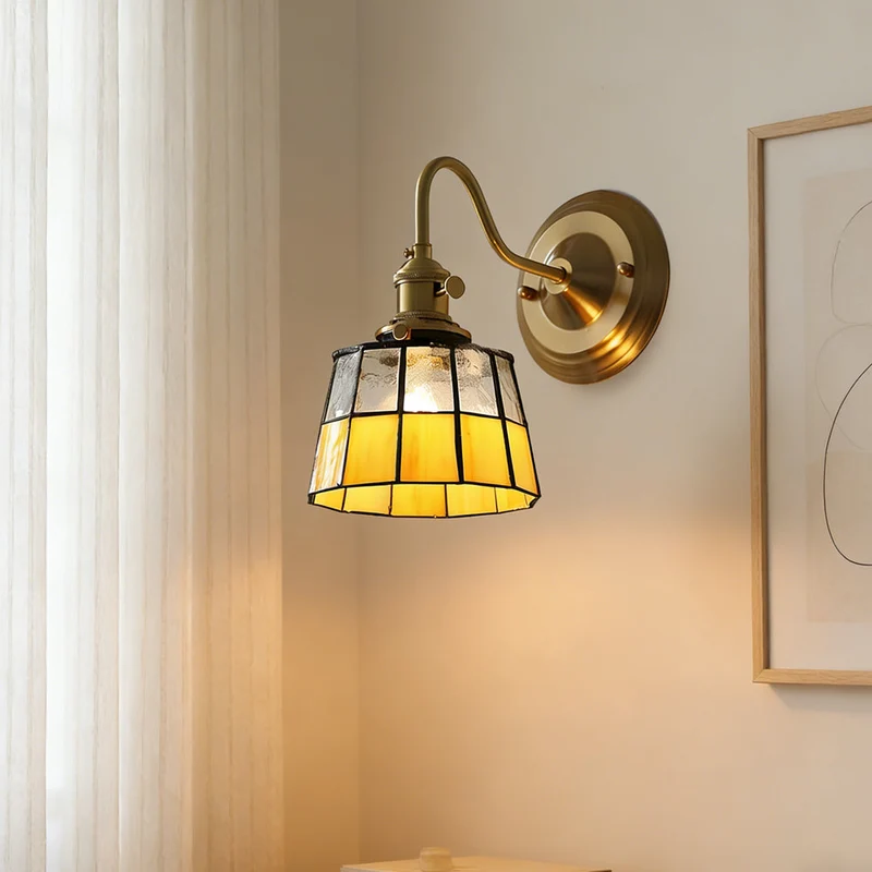 Wandlamp Trappenhuis Glas in Lood Koper E27 Diameter 13-16 cm Tiffany Stijl Hal Overloop | Sansoti
