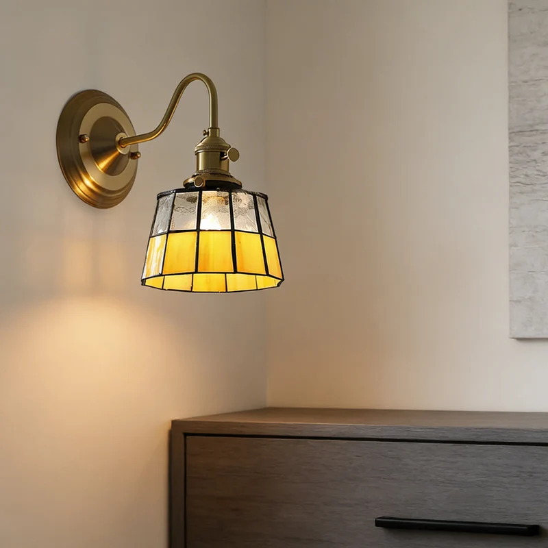 Wandlamp Trappenhuis Glas in Lood Koper E27 Diameter 13-16 cm Tiffany Stijl Hal Overloop | Sansoti