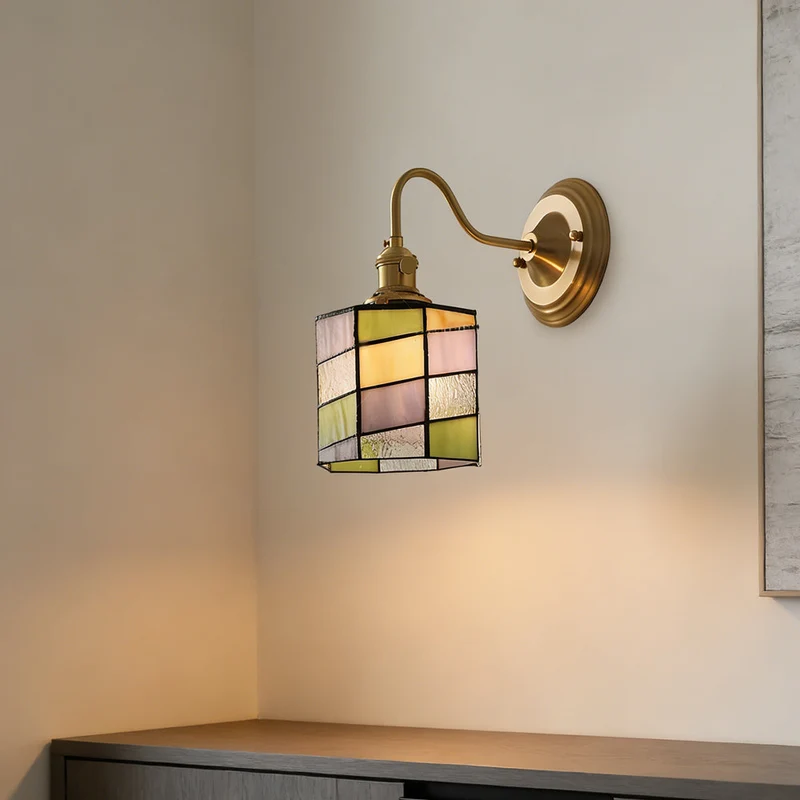 Wandlamp Trappenhuis Glas in Lood Koper E27 Diameter 13-16 cm Tiffany Stijl Hal Overloop | Sansoti
