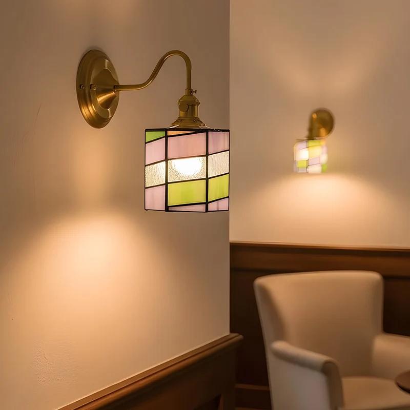 Wandlamp Trappenhuis Glas in Lood Koper E27 Diameter 13-16 cm Tiffany Stijl Hal Overloop | Sansoti