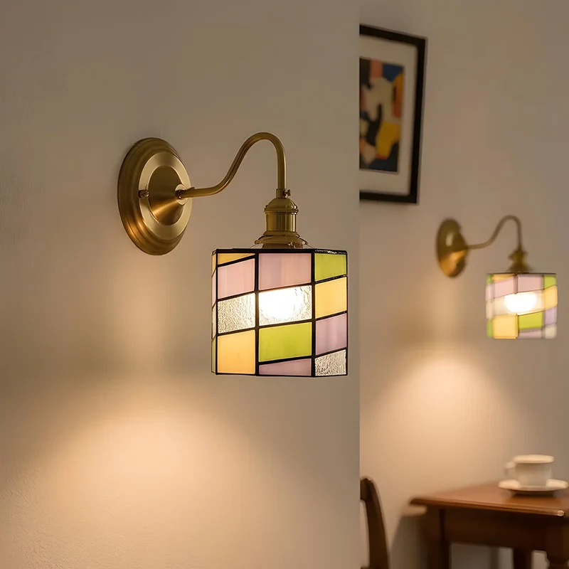 Wandlamp Trappenhuis Glas in Lood Koper E27 Diameter 13-16 cm Tiffany Stijl Hal Overloop | Sansoti
