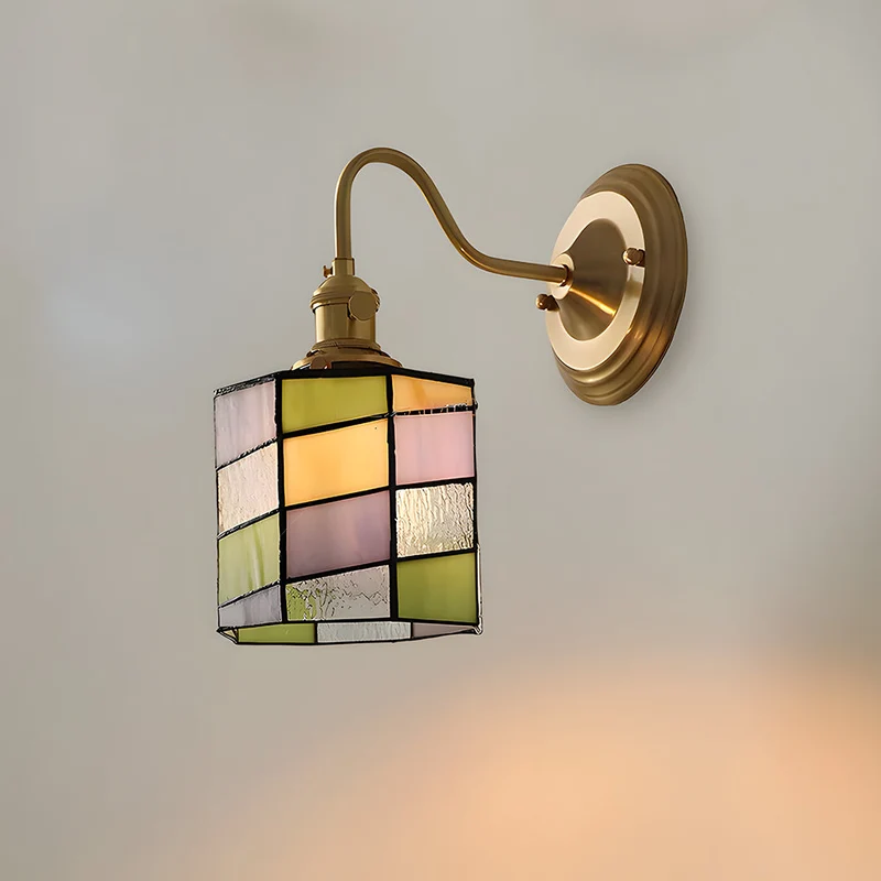 Wandlamp Trappenhuis Glas in Lood Koper E27 Diameter 13-16 cm Tiffany Stijl Hal Overloop | Sansoti