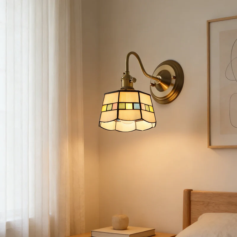 Wandlamp Trappenhuis Glas in Lood Koper E27 Diameter 13-16 cm Tiffany Stijl Hal Overloop | Sansoti