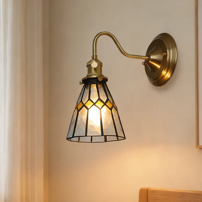 Wandlamp Trappenhuis Glas in Lood Koper E27 Diameter 13-16 cm Tiffany Stijl Hal Overloop | Sansoti