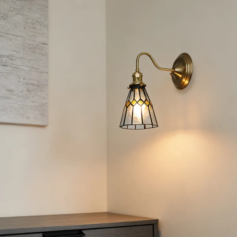 Wandlamp Trappenhuis Glas in Lood Koper E27 Diameter 13-16 cm Tiffany Stijl Hal Overloop | Sansoti