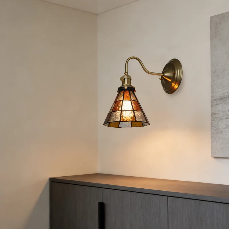 Wandlamp Trappenhuis Glas in Lood Koper E27 Diameter 13-16 cm Tiffany Stijl Hal Overloop | Sansoti