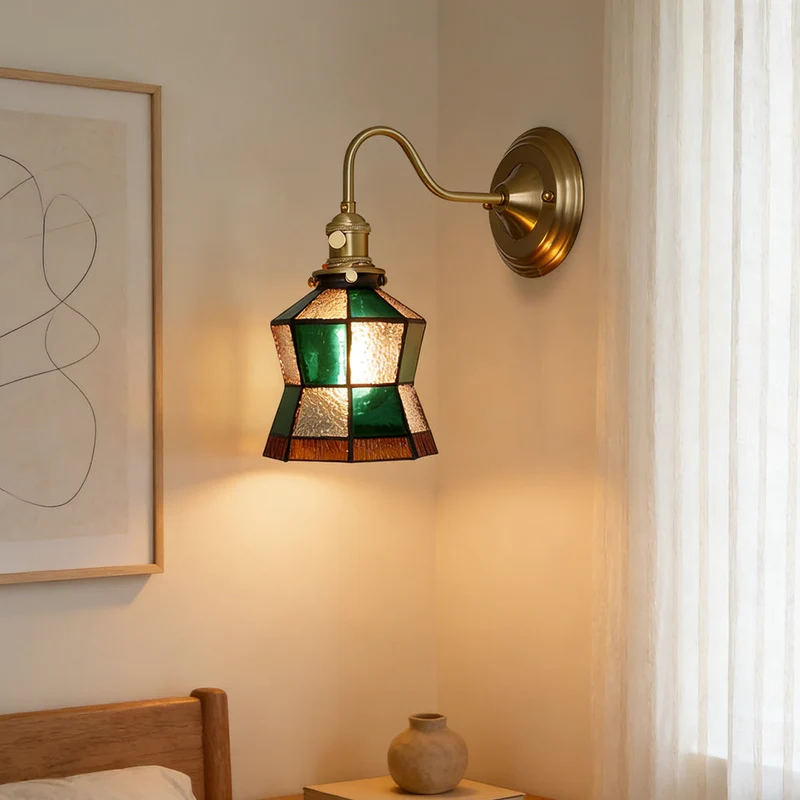 Wandlamp Trappenhuis Glas in Lood Koper E27 Diameter 13-16 cm Tiffany Stijl Hal Overloop | Sansoti