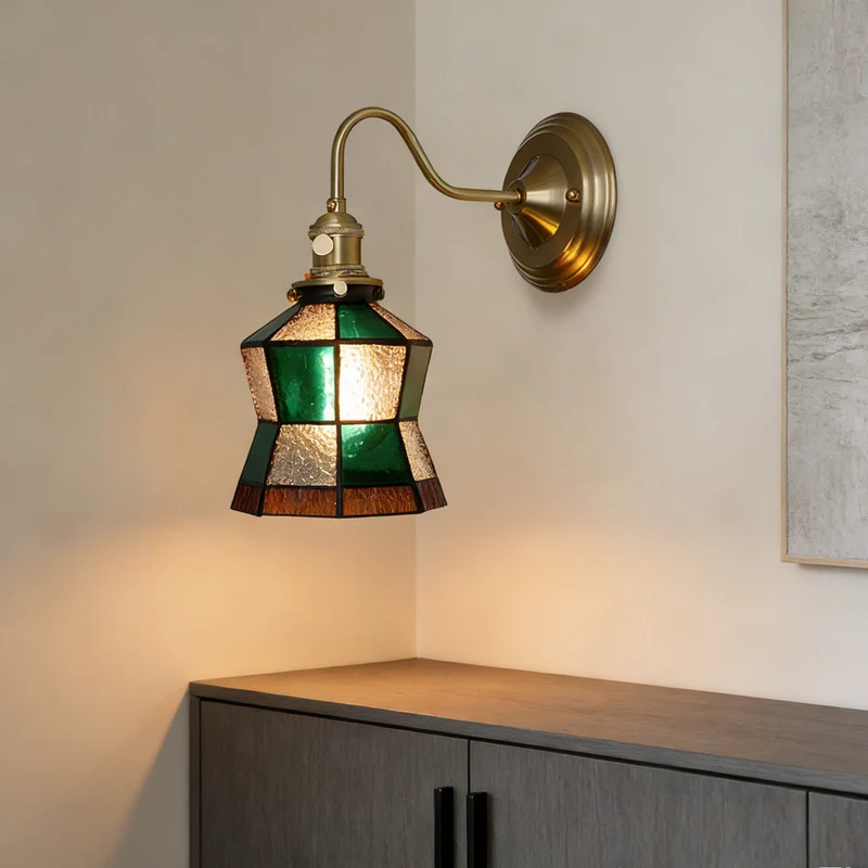 Wandlamp Trappenhuis Glas in Lood Koper E27 Diameter 13-16 cm Tiffany Stijl Hal Overloop | Sansoti