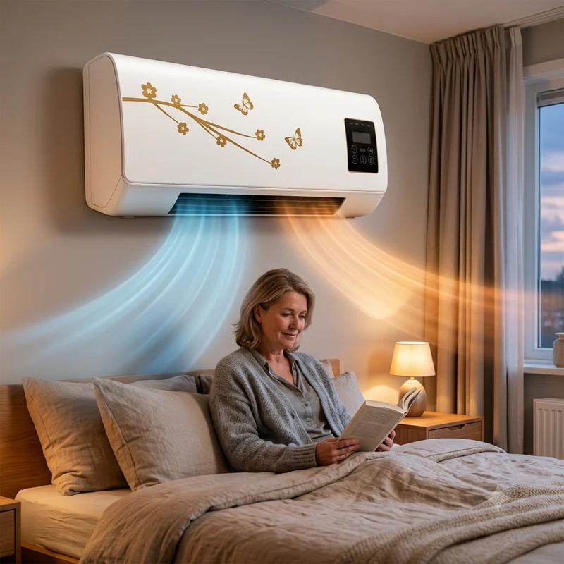 Elektrische Wandverwarming Logeerkamer 2-in-1 met Koeling Wandmontage Goud Bloemmotief Stil | Sansoti