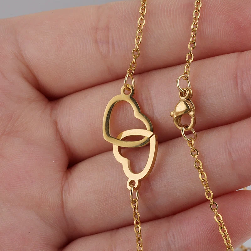 Hartvormige Ketting Twee Harten Titanium Staal Vrouwen Romantisch Sieraad Goud Zilver Rosé Geschenkdoos | Sansoti