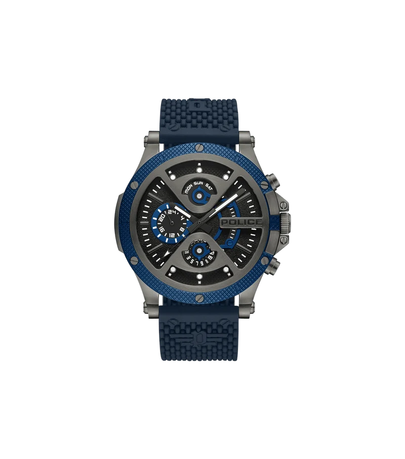 Police Surigao PEWJQ2110503 Herrenuhr Blau • Multifunktion mit Datum & Wochentag • Blaue IP-Lünette im Industriedesign