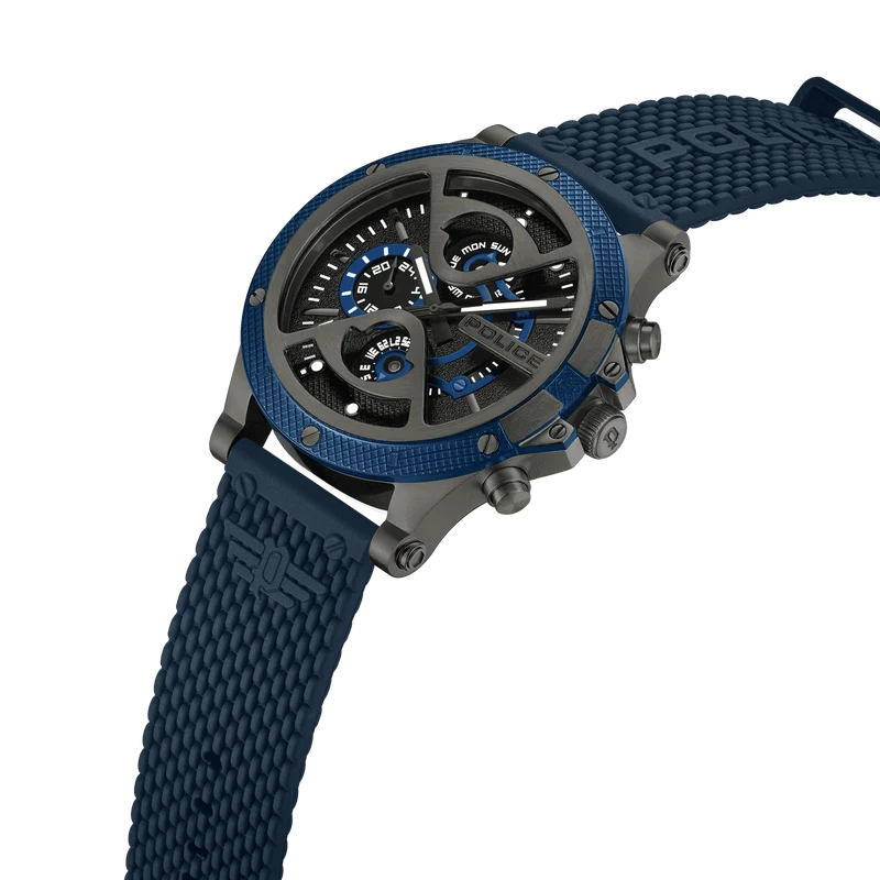 Police Surigao PEWJQ2110503 Herrenuhr Blau • Multifunktion mit Datum & Wochentag • Blaue IP-Lünette im Industriedesign
