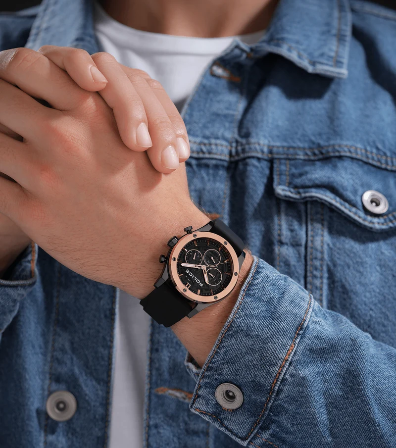 Police Knotty PEWJQ0006405M Herrenuhr Schwarz • Multifunktionswerk • Industrielles Design