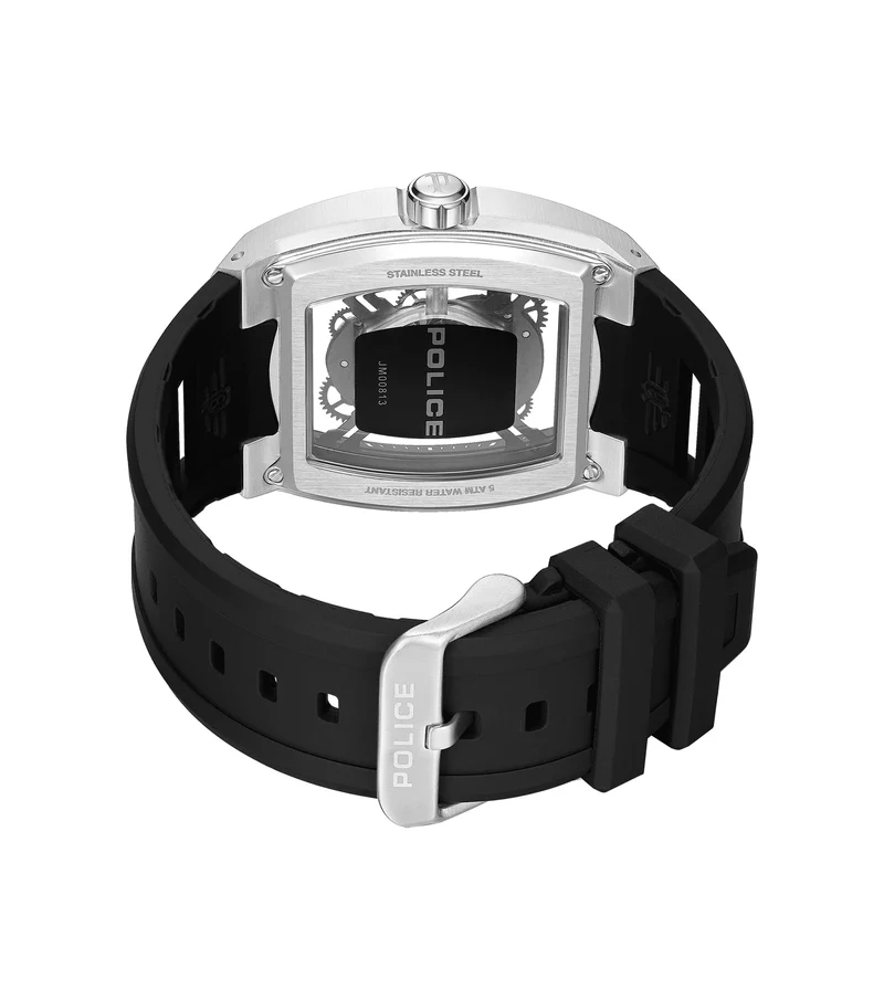 Police Cranium PEWJM0081301 Herrenuhr Schwarz • Skelettiertes Zifferblatt • Tonneau-Gehäuse