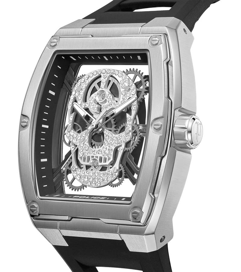 Police Cranium PEWJM0081301 Herrenuhr Schwarz • Skelettiertes Zifferblatt • Tonneau-Gehäuse