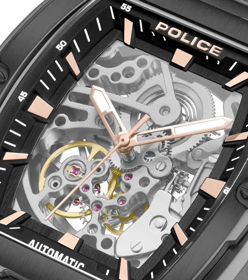 Police Skeletor PEWJL0072201 Herrenuhr Schwarz • Automatikwerk • Mineralglas