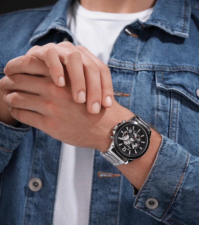 Police Vertigo PEWJK2194940 Herrenuhr Silber • Skelett-Zifferblatt • Quarz-Chronograph