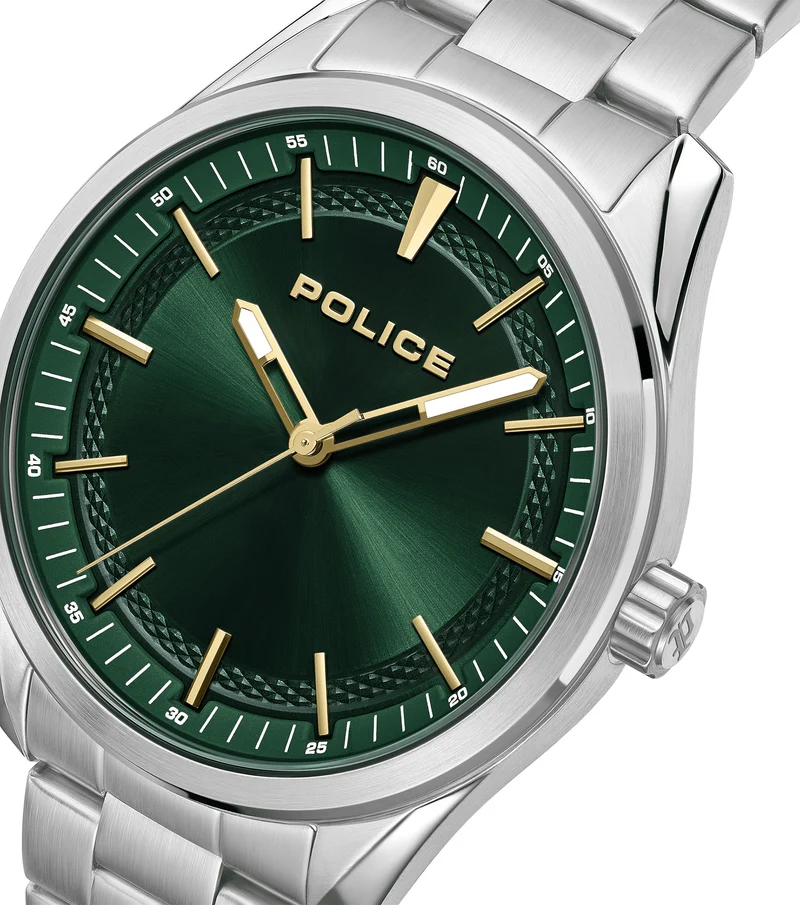 Police Grille PEWJG0018204 Herrenuhr Grün • Dunkelgrünes Sonnenschliff-Zifferblatt • Industrielles Edelstahl-Design