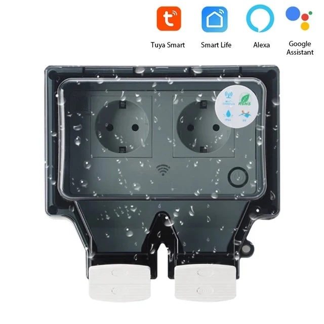 Slimme Wifi Buitenstopcontact IP66 Waterdicht met App Bediening Spraakbesturing Timer voor Alexa Google Tuin | Sansoti