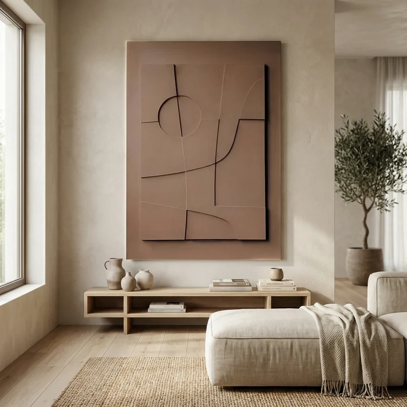 Abstracte Wanddecoratie met Geometrische Lijnen en 3D-Effect voor Woonkamer Slaapkamer in Natuurtinten | Sansoti