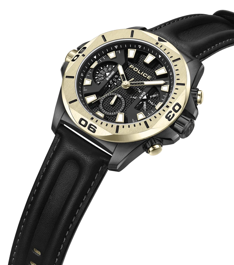 Police Electrical PEWJF0022501 Herrenuhr Schwarz • Multifunktionswerk • Lederarmband