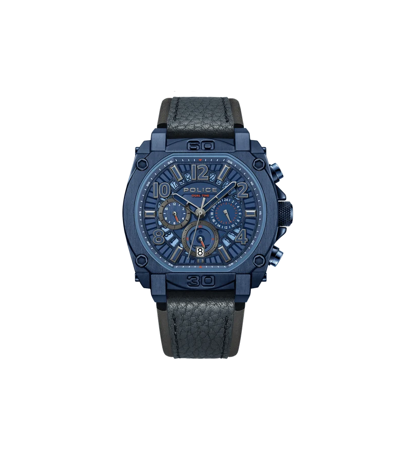 Police Norwood PEWJF0021904 Herrenuhr Blau • Dual-Time-Funktion • Blaues Leder-Armband