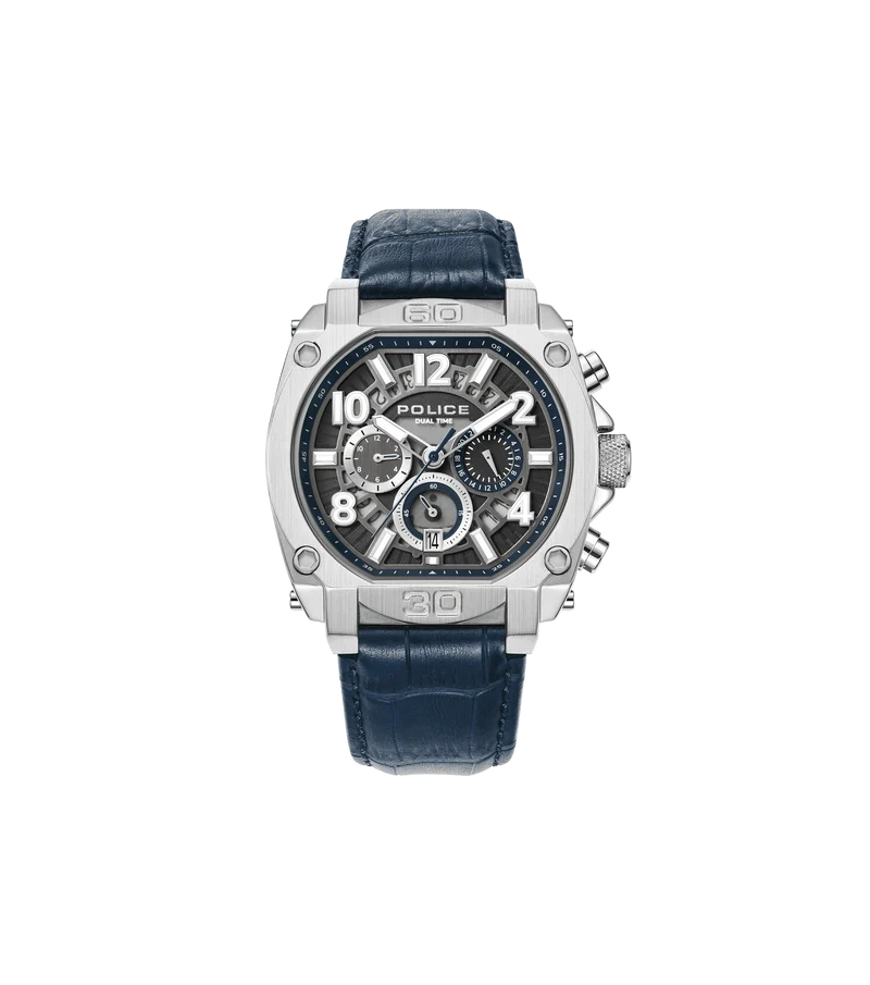 Police Norwood PEWJF0021901 Herrenuhr Blau • Dual-Time-Funktion • Transparentes Zifferblatt