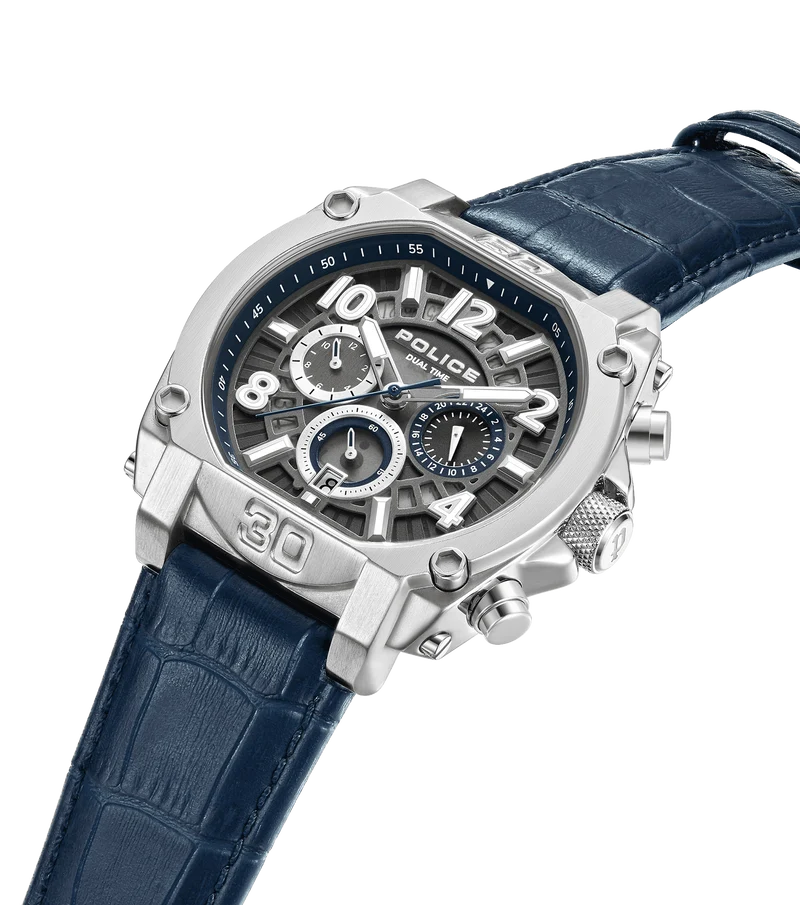 Police Norwood PEWJF0021901 Herrenuhr Blau • Dual-Time-Funktion • Transparentes Zifferblatt