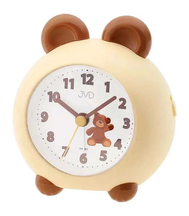 JVD Kinderwecker Bärenmotiv H12 B10.5 T8.2 cm Kunststoff • Mit schleichendem Sekundenzeiger • Zifferblattbeleuchtung