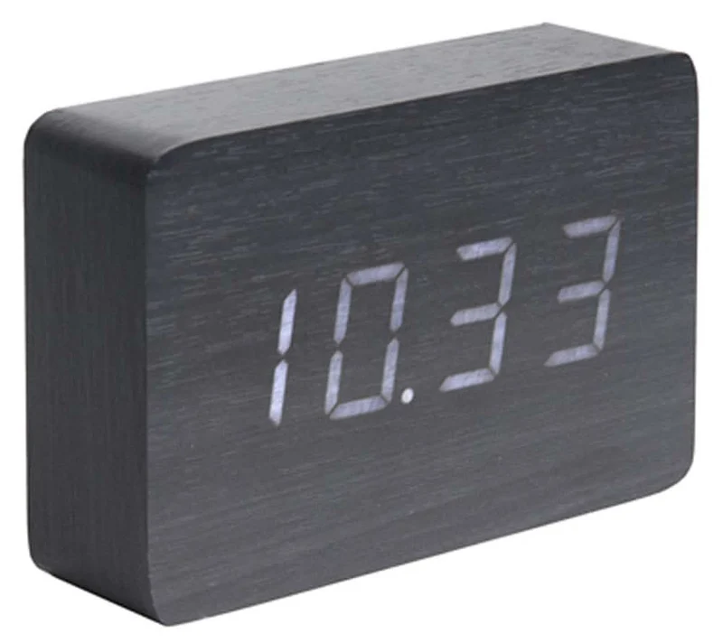 Karlsson Digital Rechteckiger Wecker 15x10x4.8 cm Holzoptik • 3 Weckzeiten • Datumsanzeige