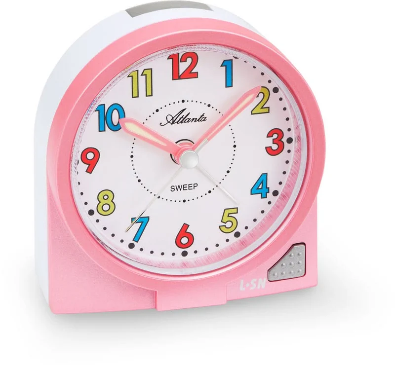 Atlanta Kinderwecker Rosa 8x8x3.5cm Kunststoff • Leise durch schleichende Sekunde • Mit Licht- und Schlummerfunktion