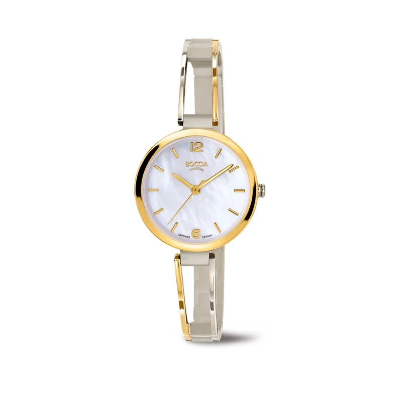 Boccia 3354-01 Damen Armbanduhr • Titan mit Teilvergoldung • Saphirglas