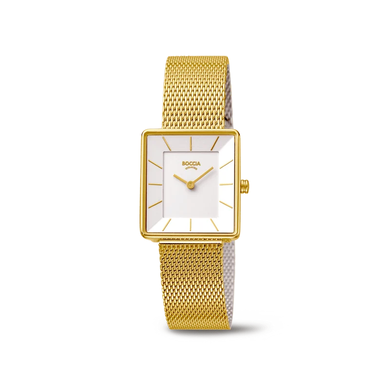 Boccia Titanium 3351-04 Damen • Reintitan goldplattiert • Lederband