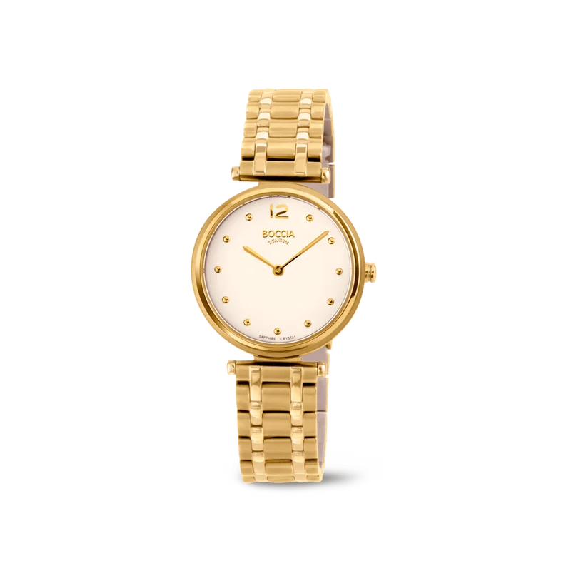 Boccia 3349-04 Damen Armbanduhr • Reintitan goldplattiert • Saphirglas