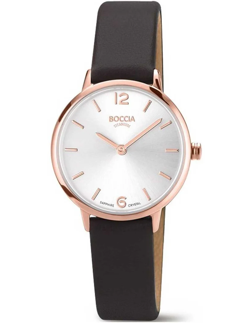 Boccia Titanium 3345-05 Damenuhr Roségold • Saphirglas • Veganes Lederarmband