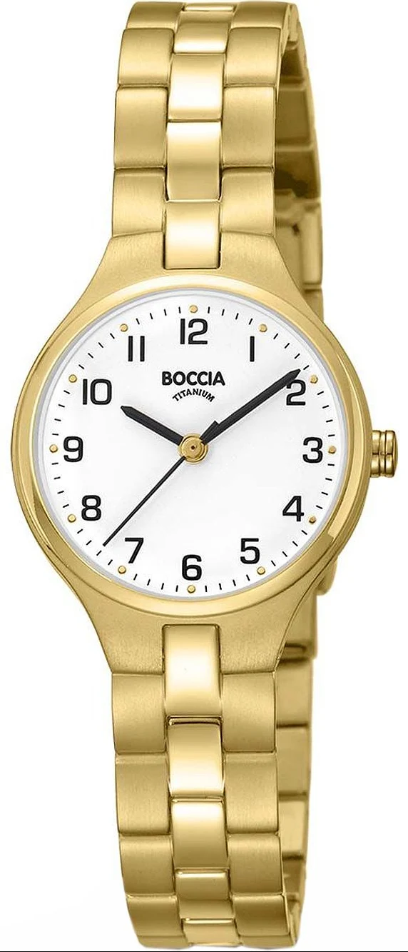 Boccia Titanium 3330-03 Damen Armbanduhr Goldfarben • Mineralglas • Titan-Armband