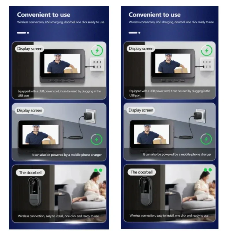 Draadloze Video Deurbel met 4.3 inch Scherm Nachtzicht 170° HD Intercom Waterdicht voor Thuisbeveiliging | Sansoti