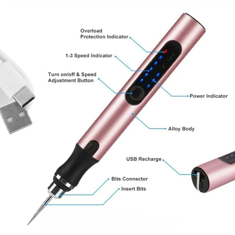 Graveerpen Oplaadbaar USB-C Variabel Toerental Precisiewerk Graveren Hobby Creatief Gereedschap DIY Handwerk | Sansoti