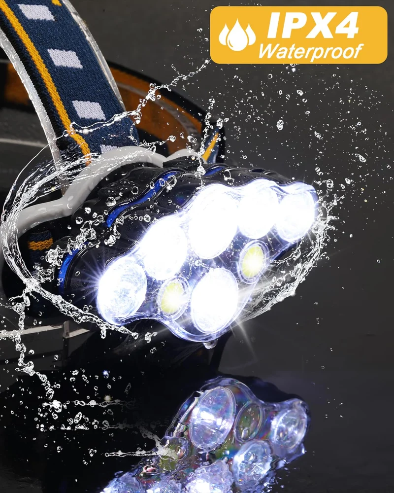 Oplaadbare LED Hoofdlamp 18000 Lumen 8 Verlichtingsstanden Waterdicht Verstelbare Hoofdband Outdoor Camping | Sansoti
