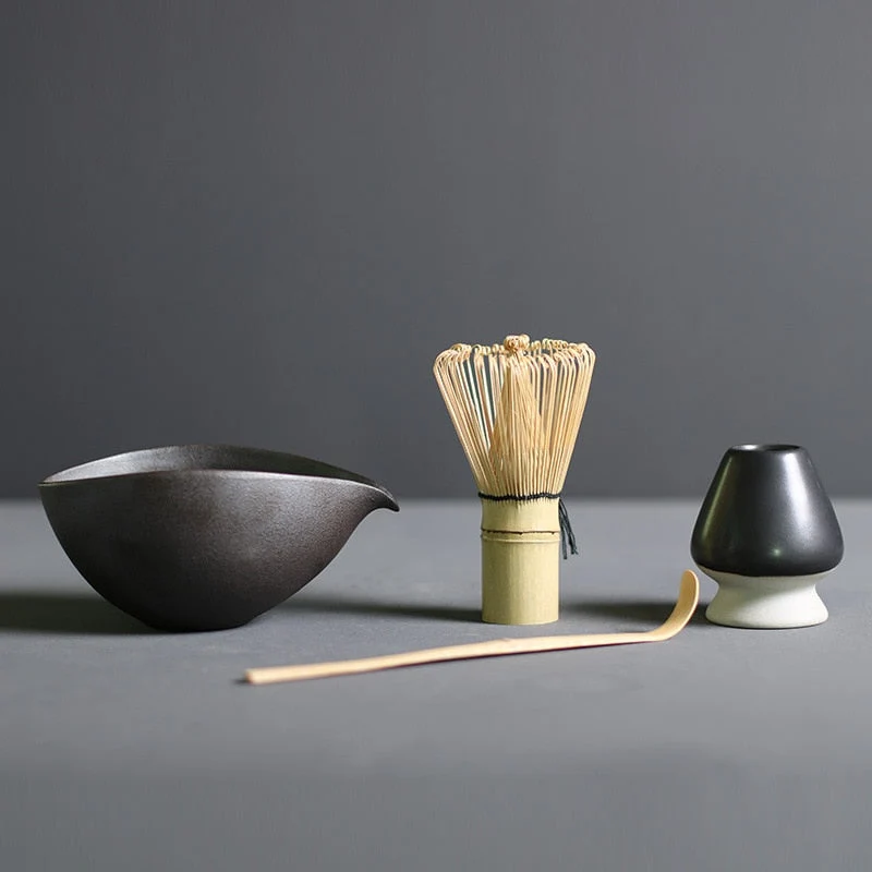 Japanse Matcha Theeset 4-delig Bamboe Keramiek Traditionele Ceremonie Klopper Kom Lepel Theeservies Thee | Sansoti