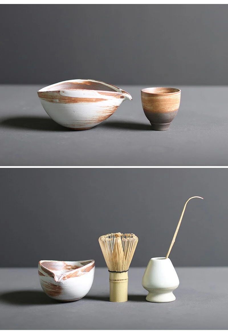 Japanse Matcha Theeset 4-delig Bamboe Keramiek Traditionele Ceremonie Klopper Kom Lepel Theeservies Thee | Sansoti