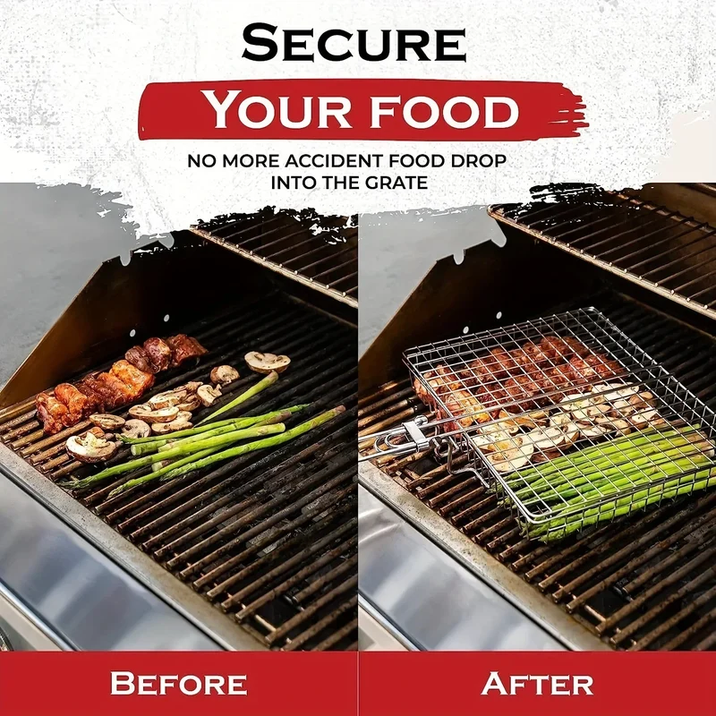 Inklapbare Grillmand Roestvrij Staal Antiaanbak BBQ Groente Vlees Vis Camping Barbecue Houtskool Grill | Sansoti