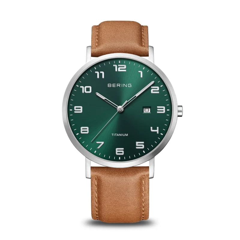 Bering Titanium 18640-568 Herrenuhr Grün • Saphirglas • Skandinavisches Design