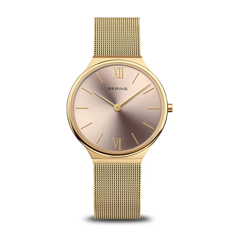 Bering Ultra Slim 18434-336 Damenuhr Roségold • Saphirglas • Milanaise-Armband