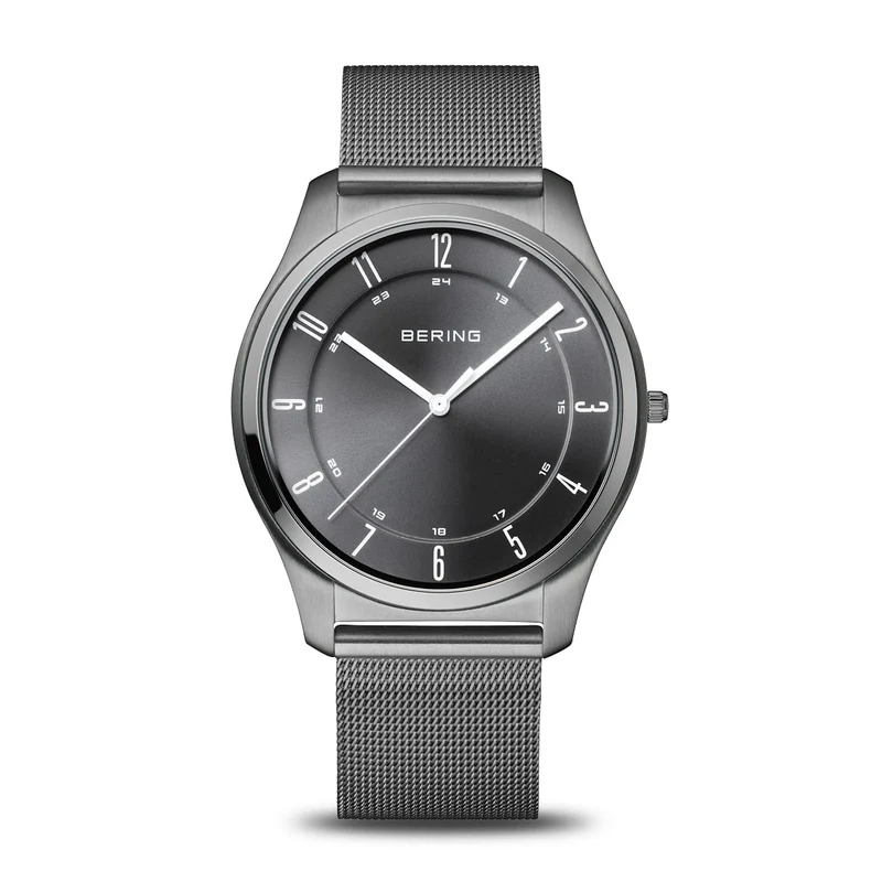 Bering Ultra Slim 18340-377 Herrenuhr Grau • Saphirglas • Milanaise-Armband