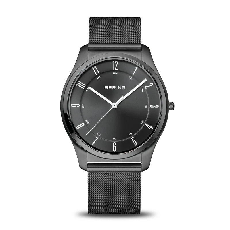 Bering Ultra Slim 18340-222 Herrenuhr Schwarz • Saphirglas • Milanaise-Armband
