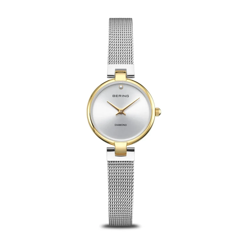Bering Classic 17724-010 Damenuhr Gold • Saphirglas mit echtem Diamant • Milanese-Armband